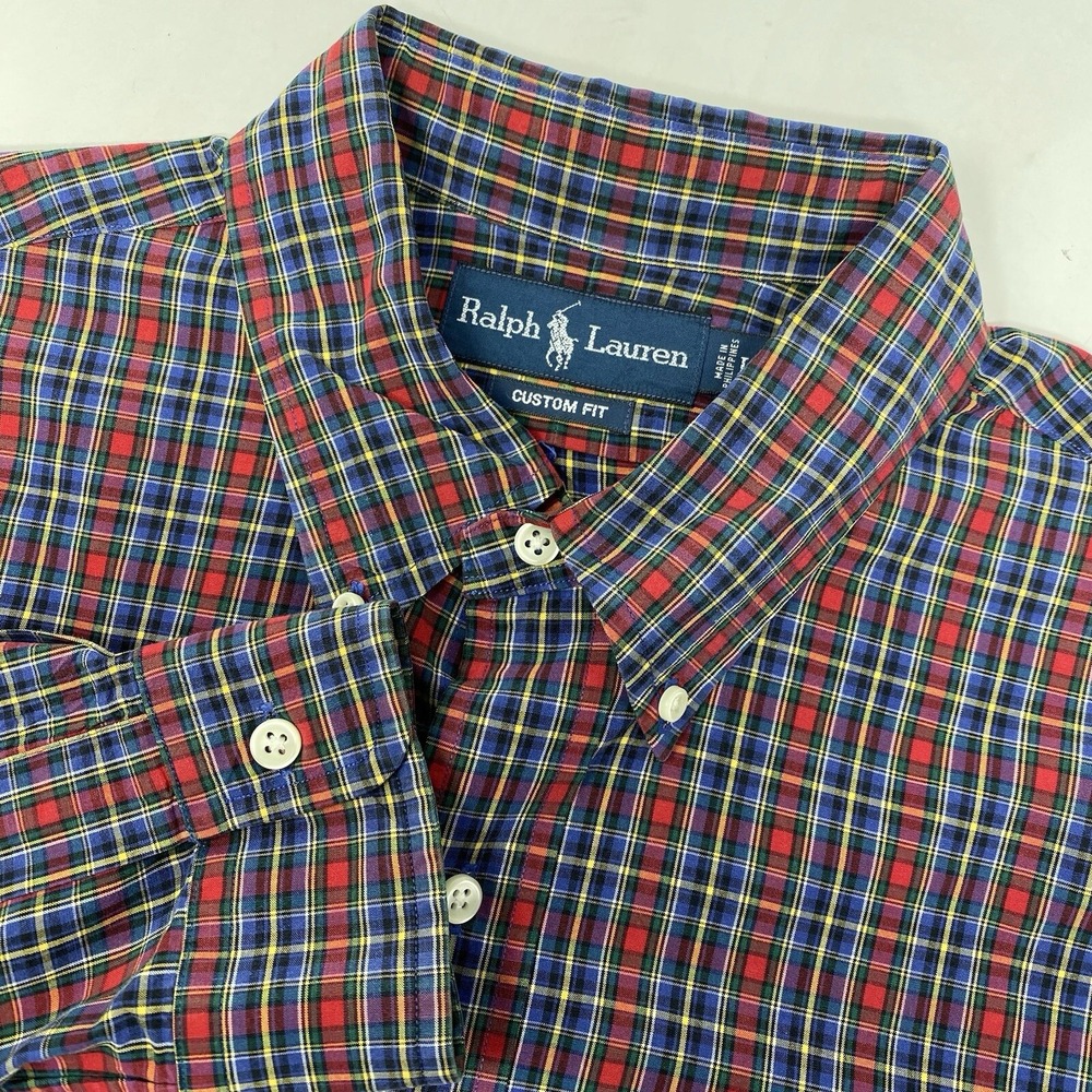 Ralph Lauren Button Down Shirt Mens Large Multicolor Plaid Custom Fit Cotton